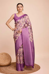 Purple Silk Blend Zari  Saree