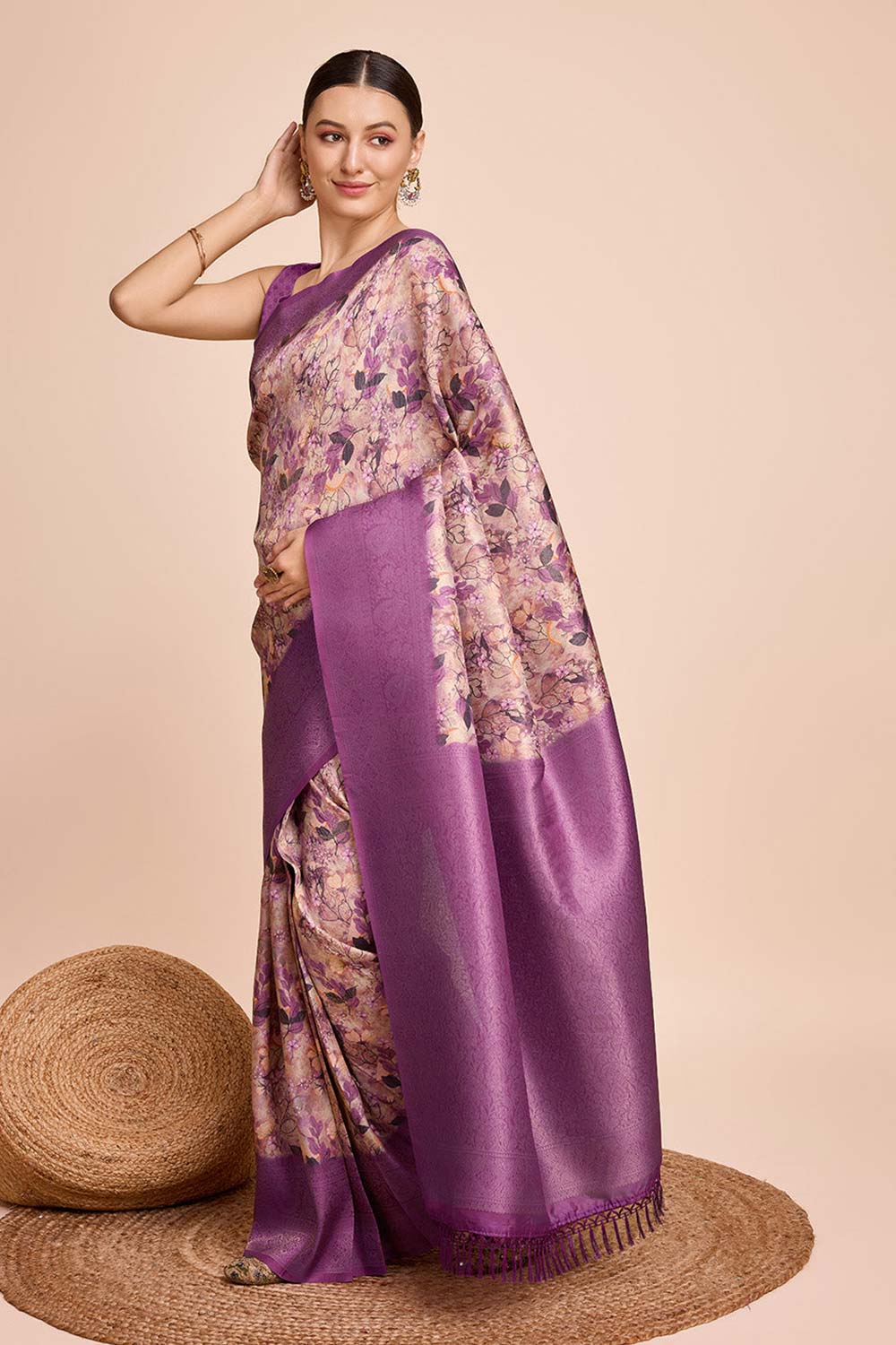 Purple Silk Blend Zari  Saree