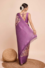 Purple Silk Blend Zari  Saree