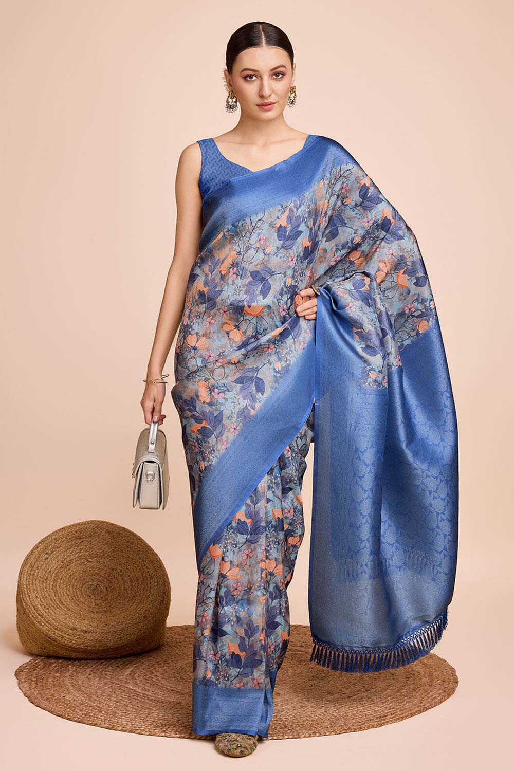 Blue Silk Blend Zari  Saree