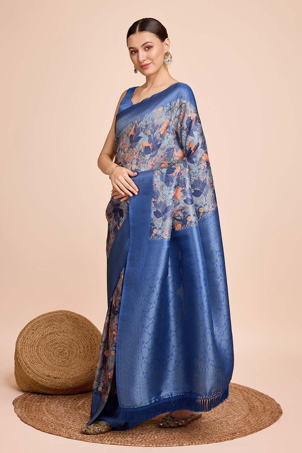 Blue Silk Blend Zari  Saree