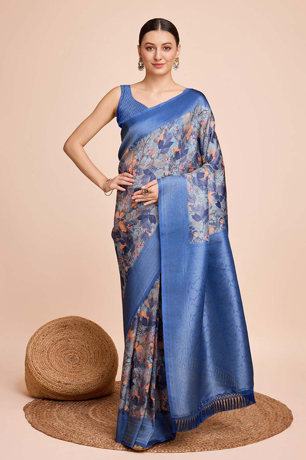 Blue Silk Blend Zari  Saree