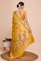 Yellow Silk Blend Zari  Saree