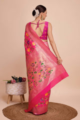 Pink Silk Blend Zari  Saree