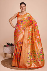 Orange Silk Blend Zari  Saree