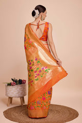 Orange Silk Blend Zari  Saree