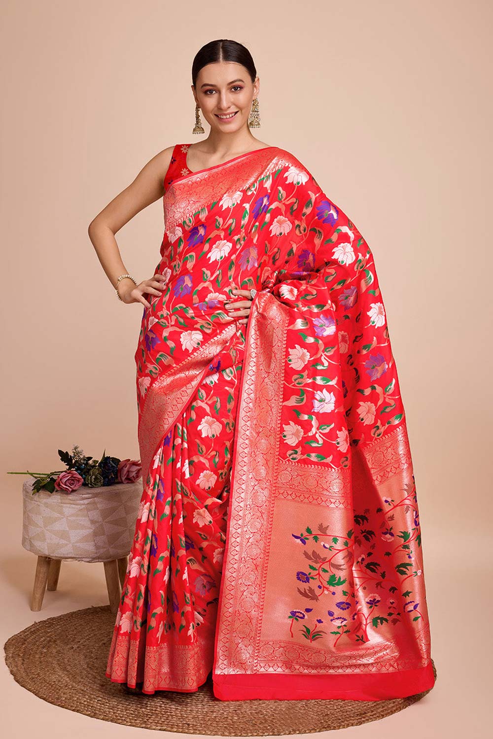 Red Silk Blend Zari  Saree