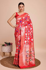 Red Silk Blend Zari  Saree