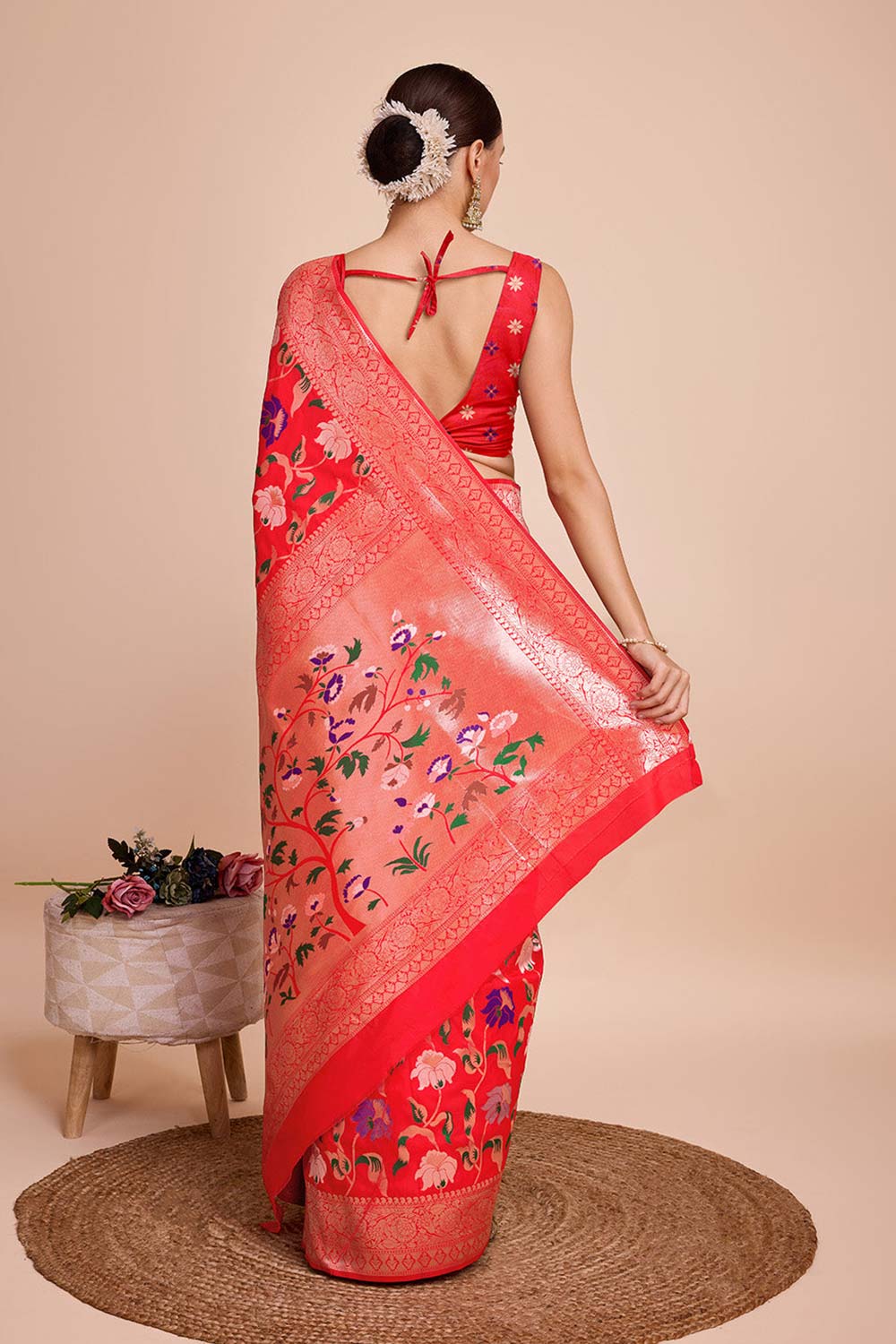 Red Silk Blend Zari  Saree