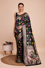 Black Silk Blend Zari  Saree