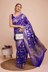 Blue Silk Blend Zari  Saree