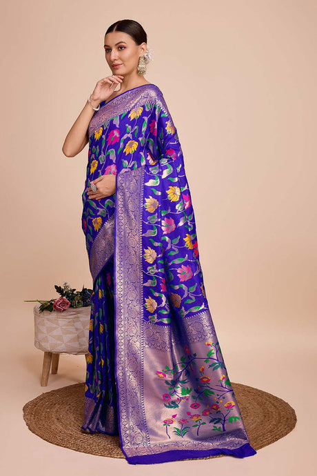 Blue Silk Blend Zari  Saree