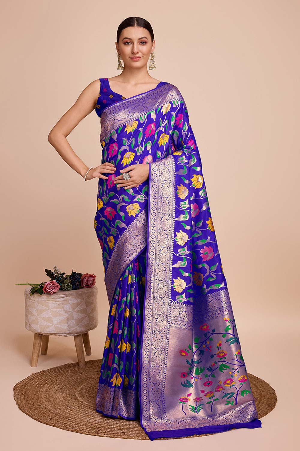 Blue Silk Blend Zari  Saree