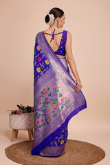 Blue Silk Blend Zari  Saree