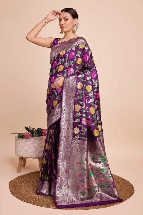 Purple Silk Blend Zari  Saree