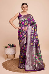 Purple Silk Blend Zari  Saree