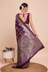 Purple Silk Blend Zari  Saree