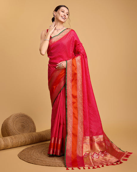 Pink Silk Woven Saree