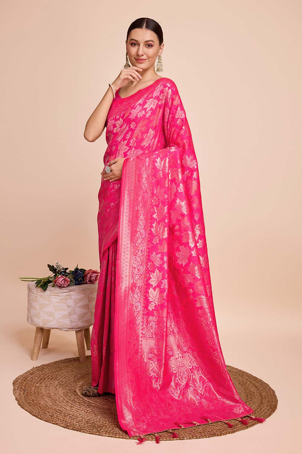 Pink Pure Silk Zari  Saree