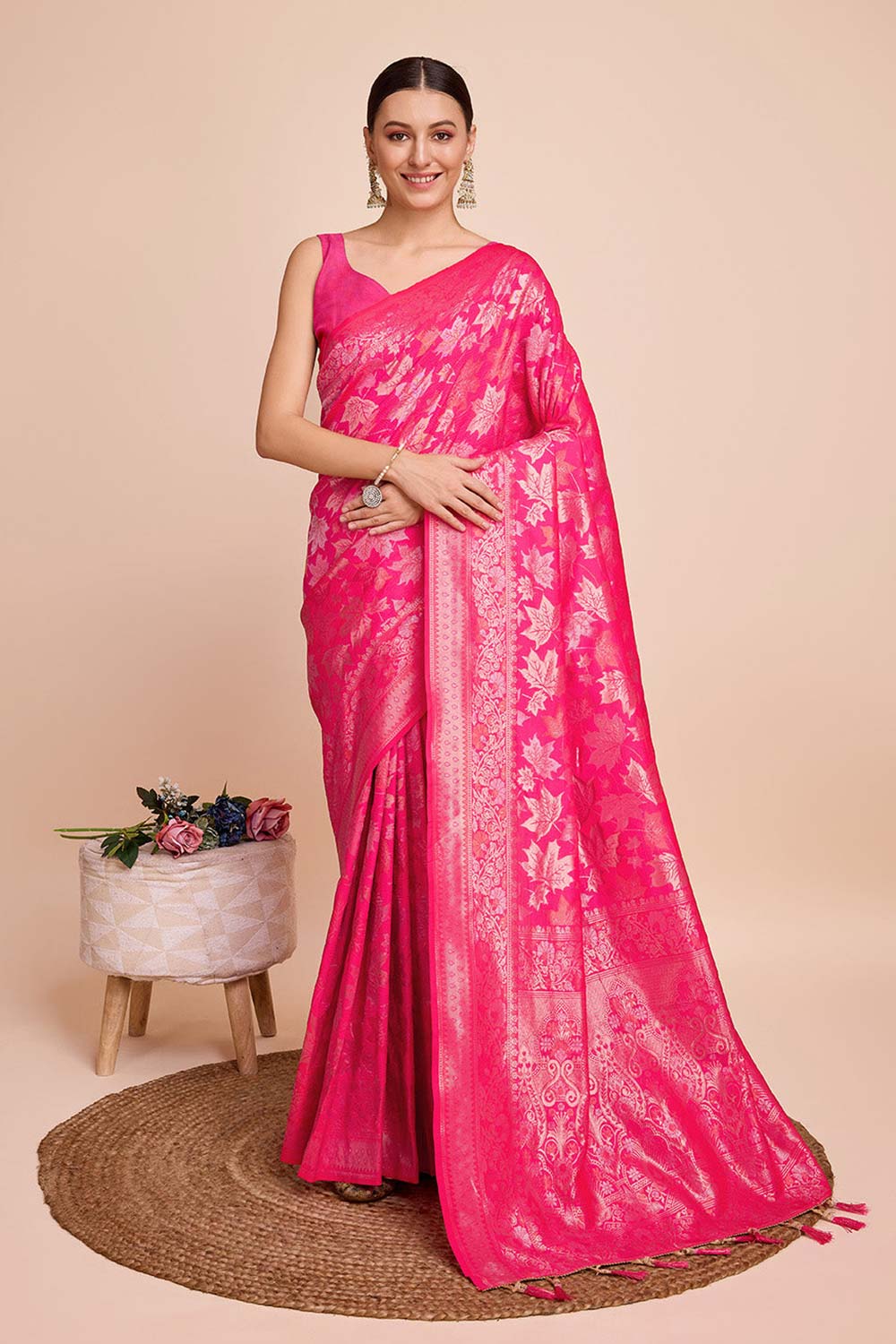 Pink Pure Silk Zari  Saree