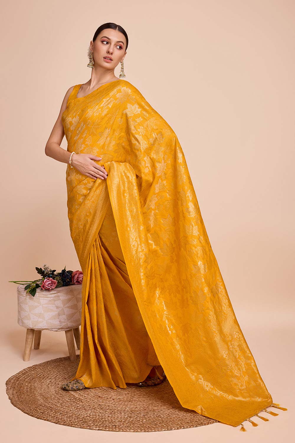 Yellow Pure Silk Zari  Saree