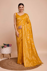 Yellow Pure Silk Zari  Saree