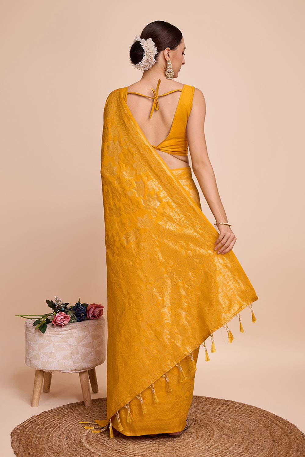 Yellow Pure Silk Zari  Saree