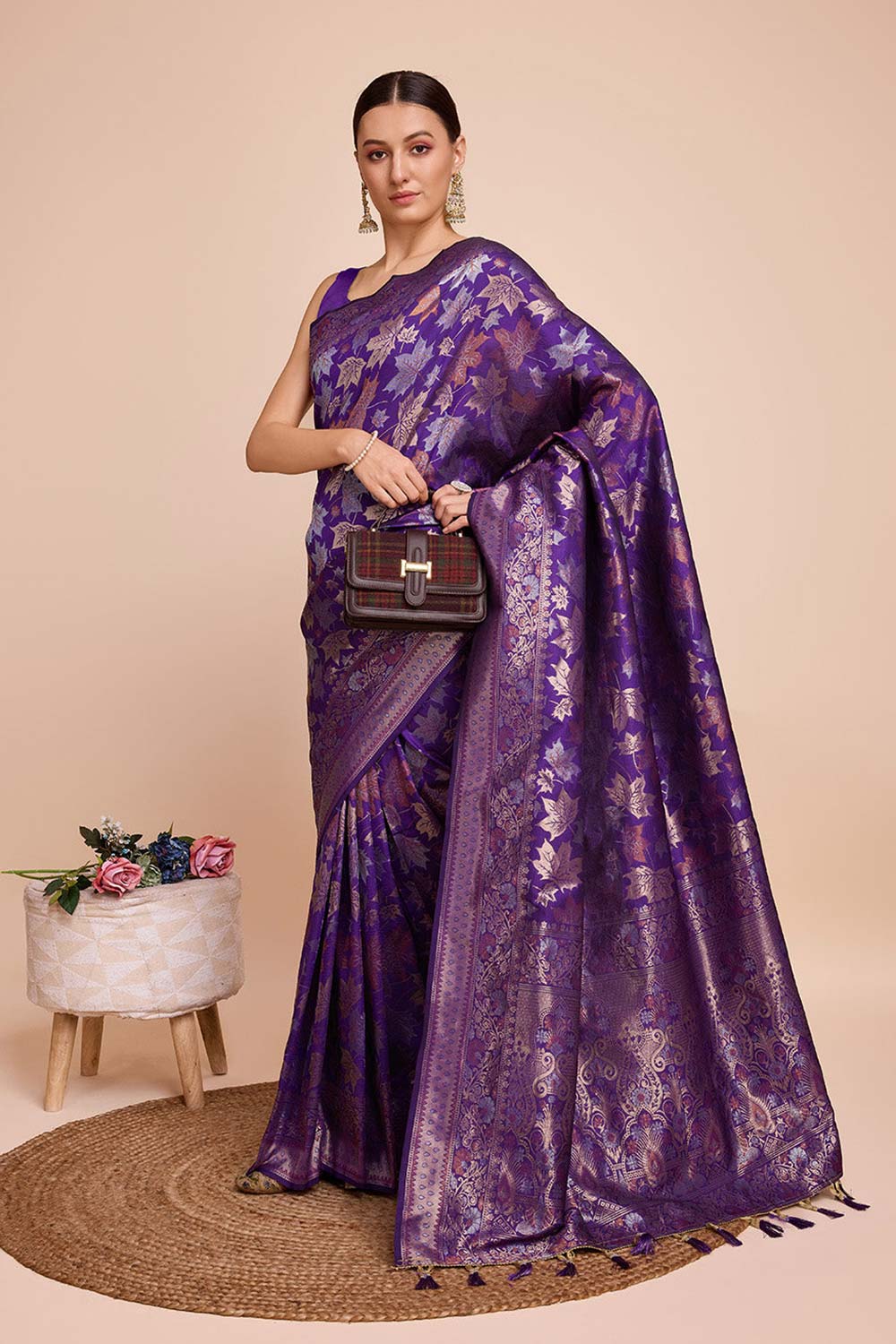 Purple Pure Silk Zari  Saree