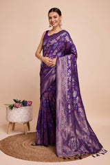 Purple Pure Silk Zari  Saree