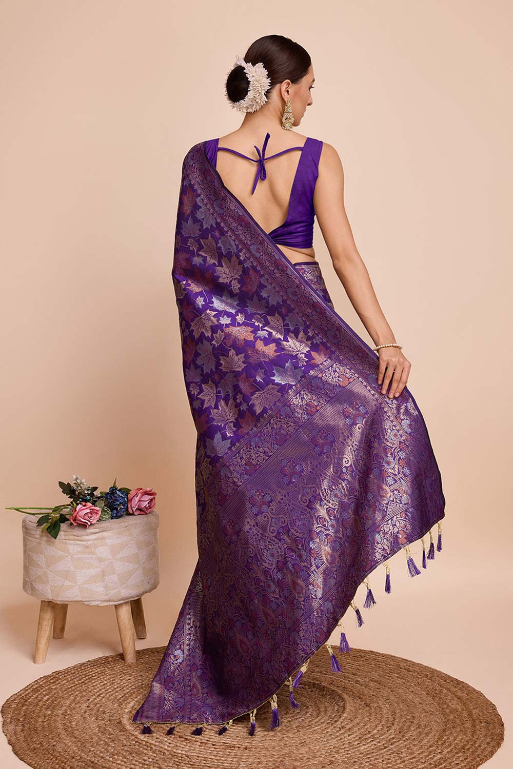 Purple Pure Silk Zari  Saree