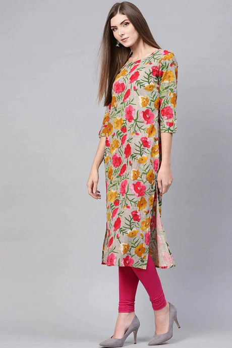 Grey Rayon Printed Straight Fit KurtI Set