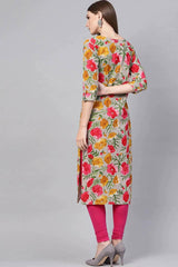 Grey Rayon Printed Straight Fit KurtI Set