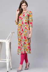 Grey Rayon Printed Straight Fit KurtI Set