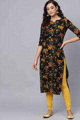 Black Rayon Printed Straight Fit KurtI Set