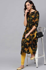 Black Rayon Printed Straight Fit KurtI Set