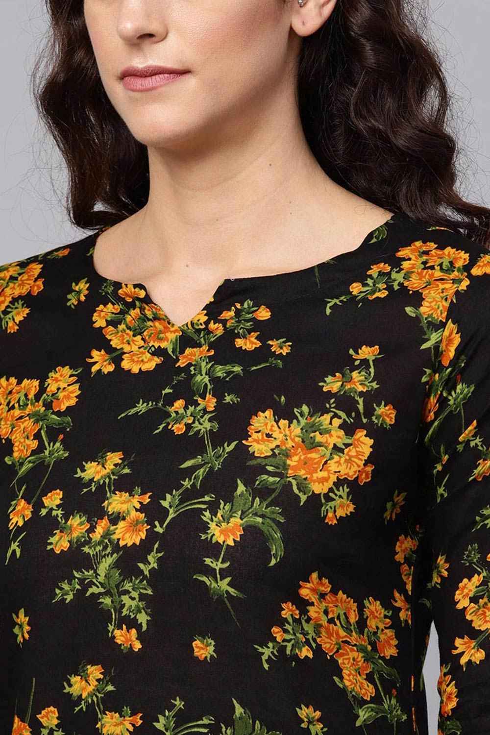 Black Rayon Printed Straight Fit KurtI Set