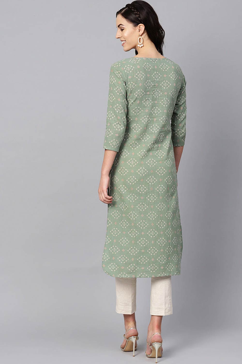 Green Cotton Printed Straight Fit KurtI Set