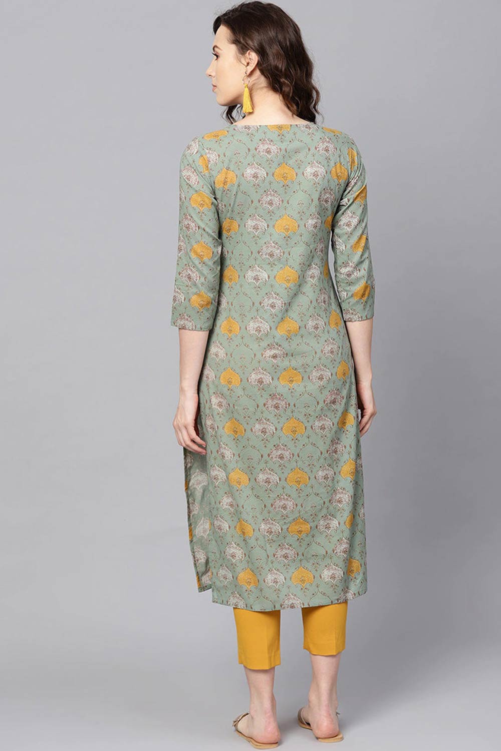 Green Rayon Printed Straight Fit KurtI Set