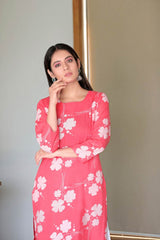 Pink Cotton Printed Straight Fit KurtI Set