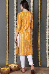 Yellow Cotton Printed Straight Fit KurtI Set