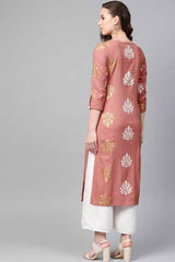 Pink Cotton Printed Straight Fit KurtI Set