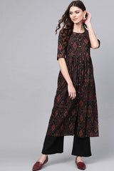 Black Rayon Printed Flared Fit KurtI Set