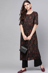 Black Rayon Printed Flared Fit KurtI Set