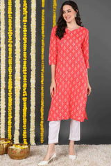 Pink Cotton Bandhani Sweet Heart Neck KurtI Set