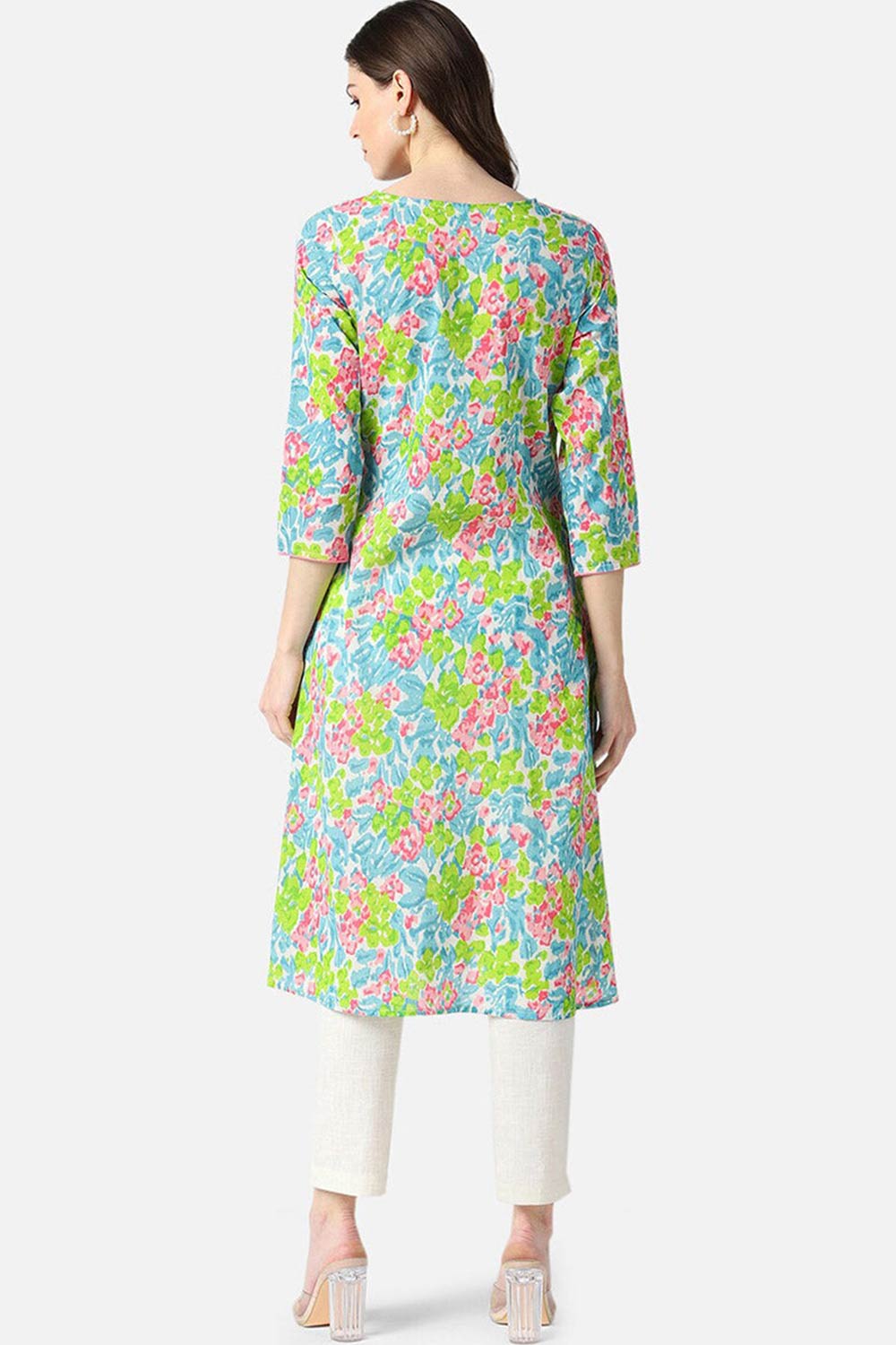 Blue Rayon Floral Flared Fit KurtI Set