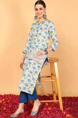 White Cotton V Neck KurtI Set