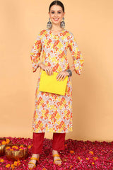 Grey Cotton Floral Straight Fit KurtI Set