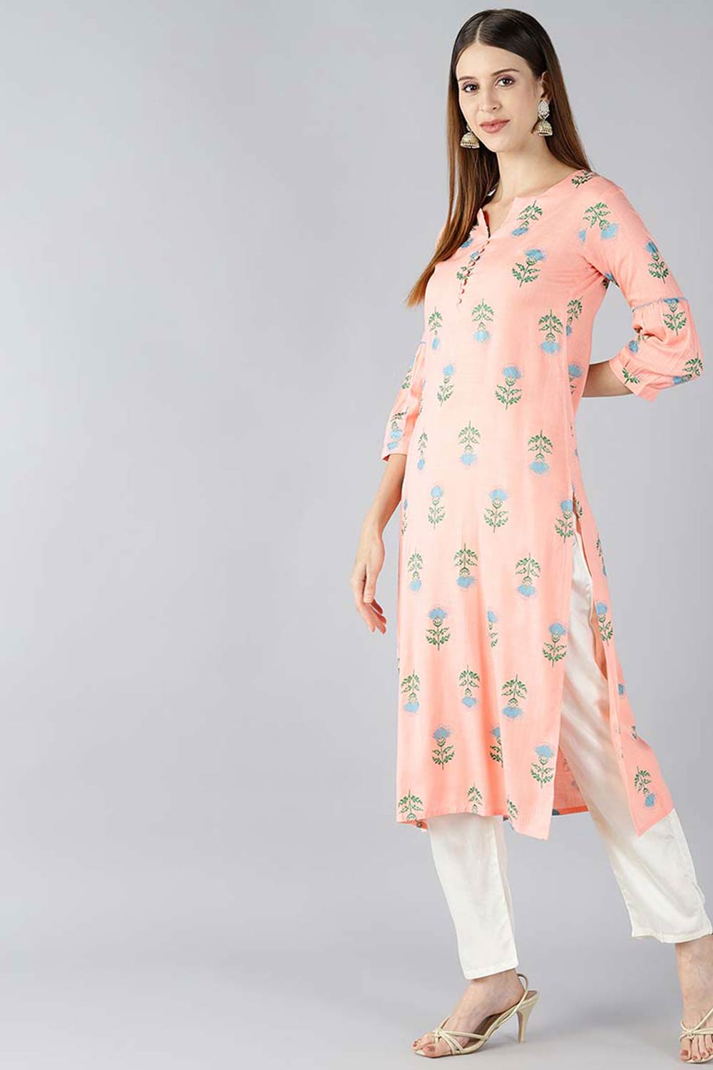 Pink Cotton Printed Straight Fit KurtI Set