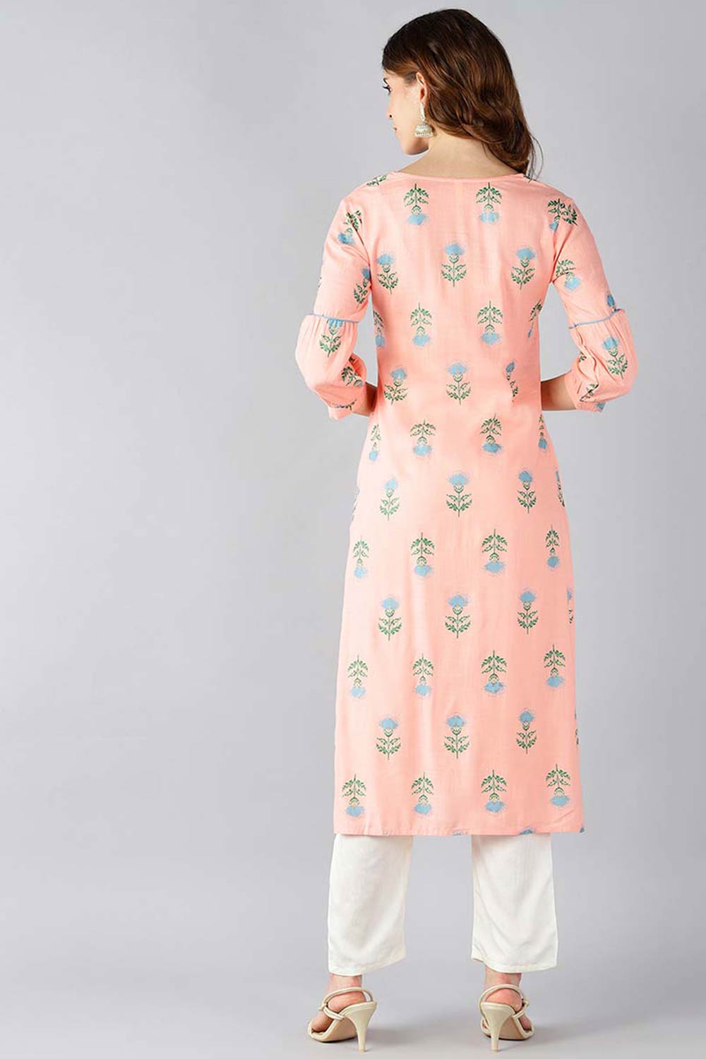 Pink Cotton Printed Straight Fit KurtI Set