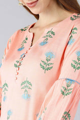 Pink Cotton Printed Straight Fit KurtI Set